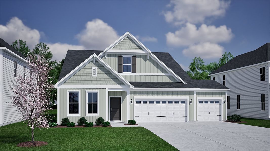 Representative exterior photo of a completed home built from the Hunter - Vanguard Collection by Mungo Homes in Ovation at Sweetbrier, Durham, NC (Image 12).