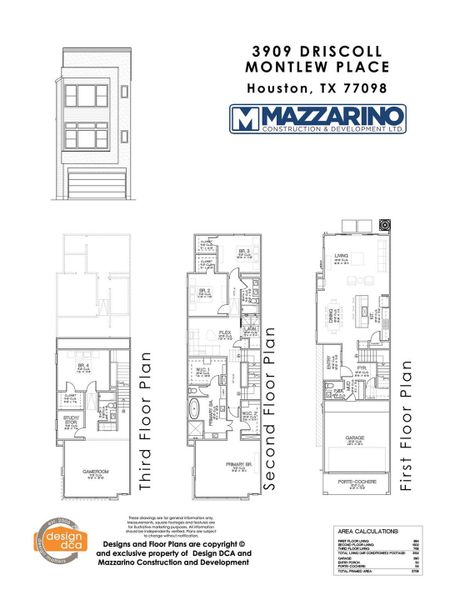 Please be aware that these plans are the property of the architect/builder designer that designed them not DUX Realty, Mazzarino Construction or 3911 DRISCOLL LLC and are protected from reproduction and sharing under copyright law. These drawing are for general information only. Measurements, square footages and features are for illustrative marketing purposes. All information should be independently verified. Plans are subject to change without notification.