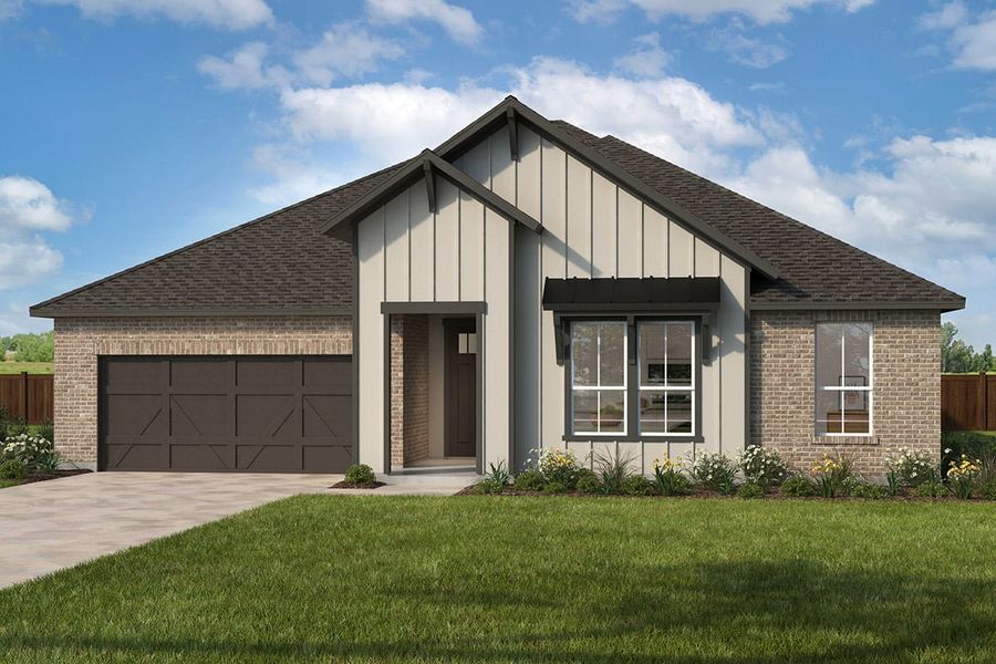 Representative exterior photo of a completed home built from the Plan 2625 by KB Home in Sierra Vista at Kelly Ranch, Aledo, TX (Image 5). Representative exterior photo of a completed home built from the Plan 2625 by KB Home in Sierra Vista at Kelly Ranch, Aledo, TX (Image 5).