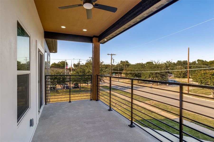 Balcony featuring ceiling fan Balcony featuring ceiling fan