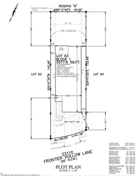 22110 Frontier Hollow Lane Preliminary Plot Plan