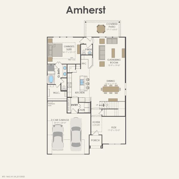 2D floor plan layout for the Amherst by Pulte Homes in Whitewing Trails, Princeton, TX (Image 4).