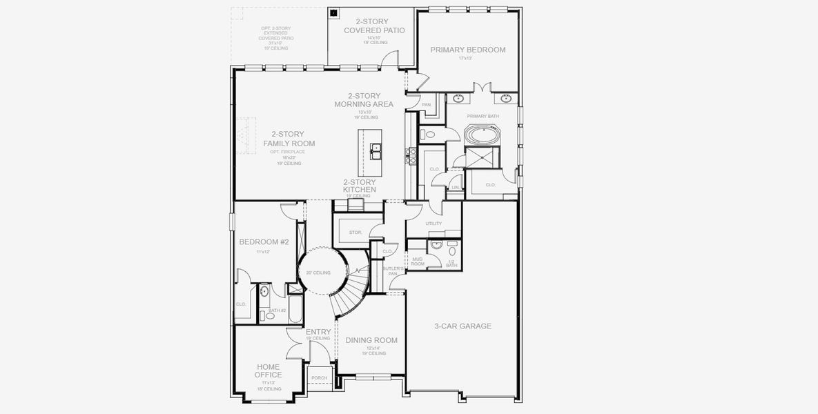 2D floor plan layout for the 3800W by Perry Homes in Lakes of Cane Island, Katy, TX (Image 3).