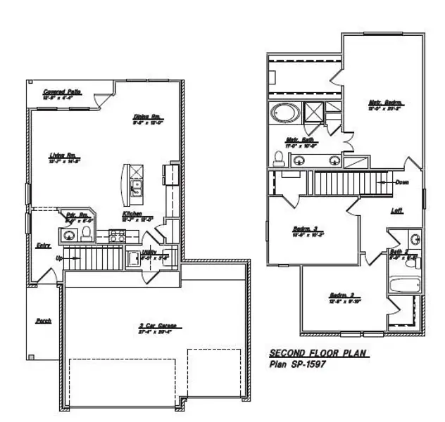 2D floor plan layout for the Floor Plan 1597 by Colina Homes in Rollingbrook Estates, Baytown, TX (Image 5).