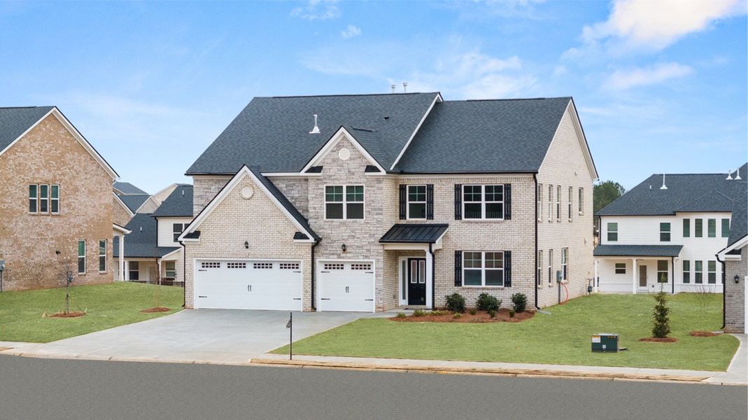 Front exterior of a new home in The Gates at Pates Creek, Hampton, GA, highlighting curb appeal (Image 1).