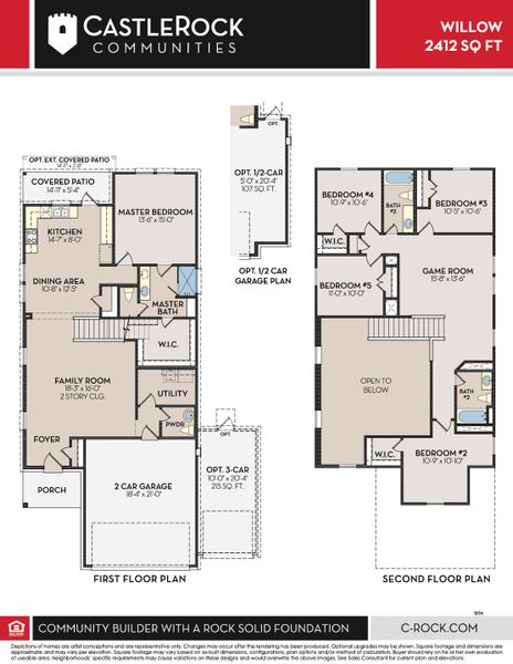 2D floor plan layout for the Willow by CastleRock Communities in The Canopies, Splendora, TX (Image 3).