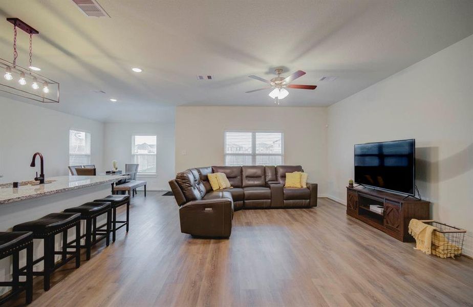 Living room with views of the large backyard!