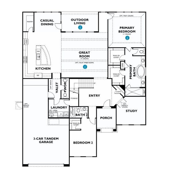 2D floor plan layout for the 6030 by Shea Homes in Sienna 70', Missouri City, TX (Image 3).