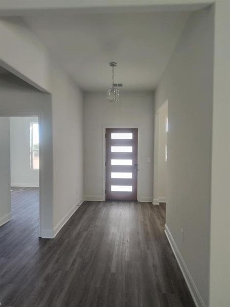 Foyer with dark wood finished floors and baseboards Foyer with dark wood finished floors and baseboards