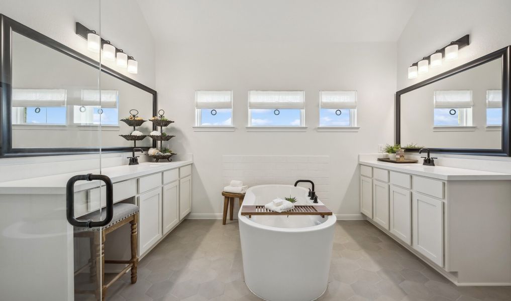 Primary bath with matte black hardware