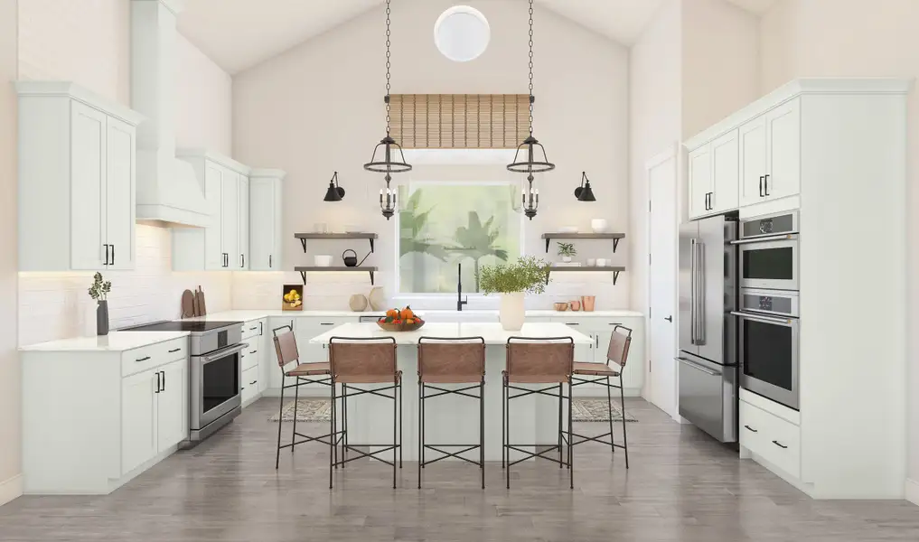 Kitchen with vast island & pendant lights