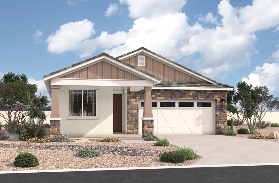 Representative exterior photo of a completed home built from the Shiloh by Beazer Homes in Marbella at Windrose, Waddell, AZ (Image 2).