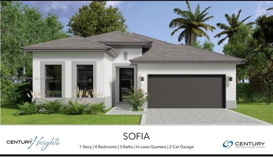 Front exterior of a new home in Century Heights, Miami, FL, highlighting curb appeal (Image 1).