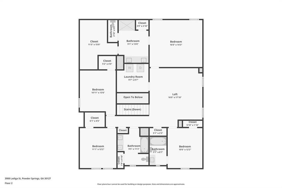 2D floor plan layout of this home in Westmont Preserve, Powder Springs, GA (Image 5).