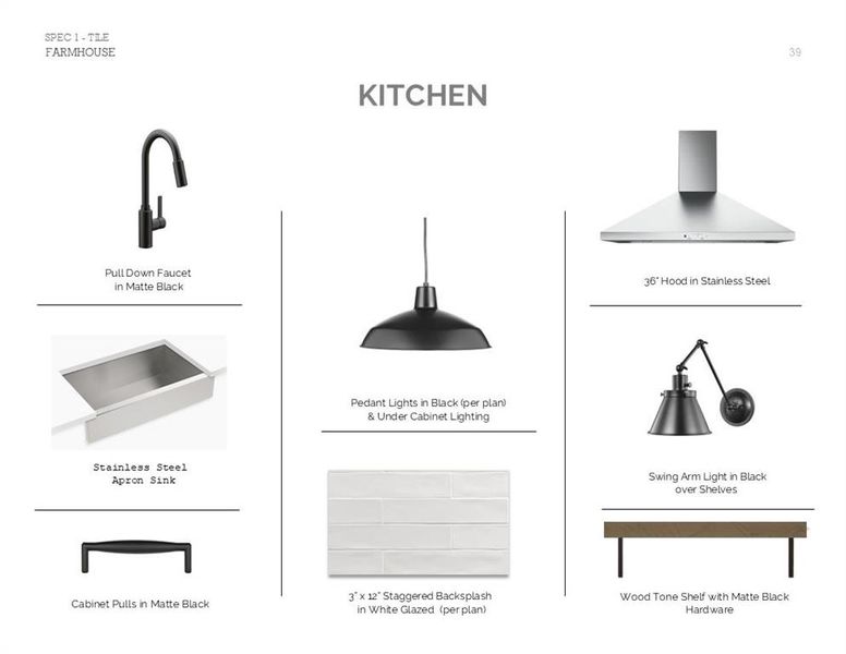 Farmhouse Look Palette 3: Kitchen Selection Sheet (*Artist rendering used for illustration purposes only.)