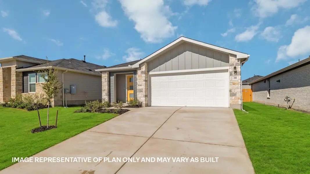 Front exterior of a new home in Southgrove, Kyle, TX, highlighting curb appeal (Image 2). Front exterior of a new home in Southgrove, Kyle, TX, highlighting curb appeal (Image 2).