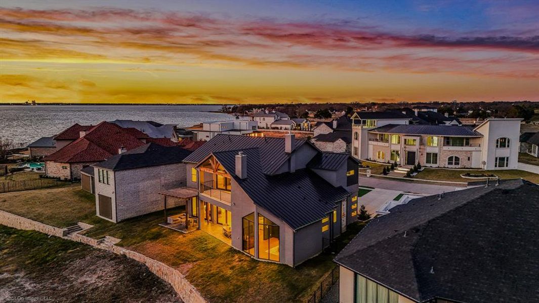 Bird's eye view of a nearby body of water