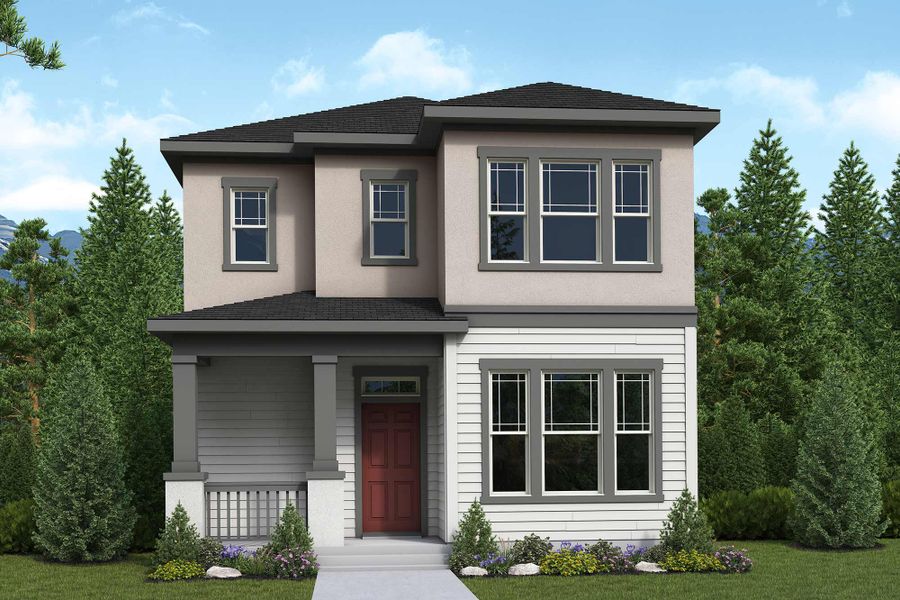 Front exterior of a home in the Revel Crossing at Wolf Ranch – The Outlook Collection community, located in Colorado Springs, CO (Image 3).