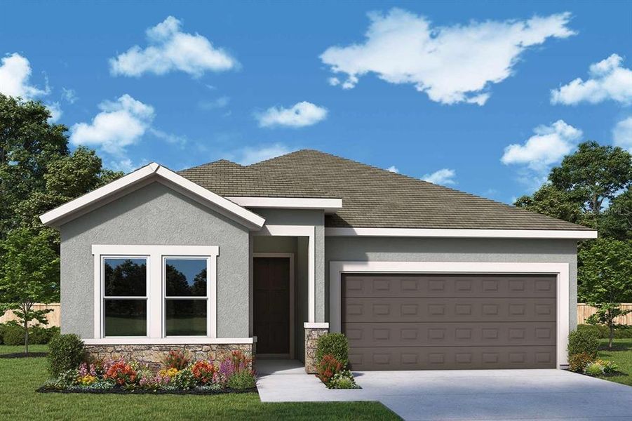 Front exterior of a new home in Waterset Tradition Series, Apollo Beach, FL, highlighting curb appeal (Image 2).