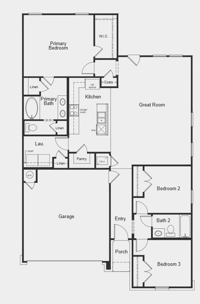 2D floor plan layout for the Plan 1491 by KB Home in Hidden Trails, Belton, TX (Image 3). 2D floor plan layout for the Plan 1491 by KB Home in Hidden Trails, Belton, TX (Image 3).