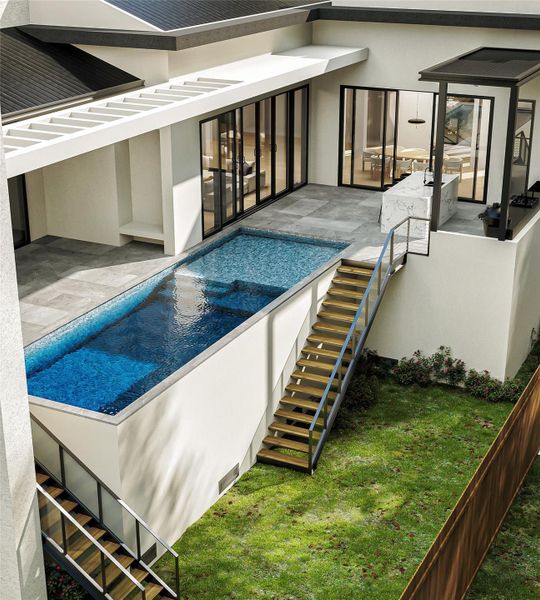 Elevated custom pool for seamless access from the first floor of your new home (rendering)
