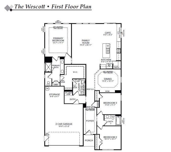 2D floor plan layout for the Wescott by Eastwood Homes in Ford Meadows, Garner, NC (Image 3).