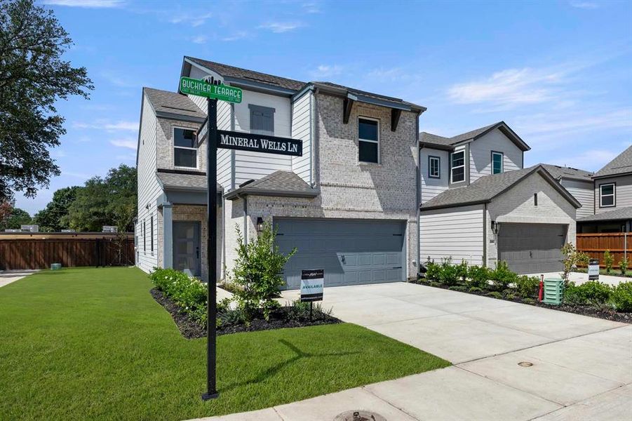 Front exterior of a new home in Sereno Oaks at Buckner Terrace, Dallas, TX, highlighting curb appeal (Image 17). Front exterior of a new home in Sereno Oaks at Buckner Terrace, Dallas, TX, highlighting curb appeal (Image 17).