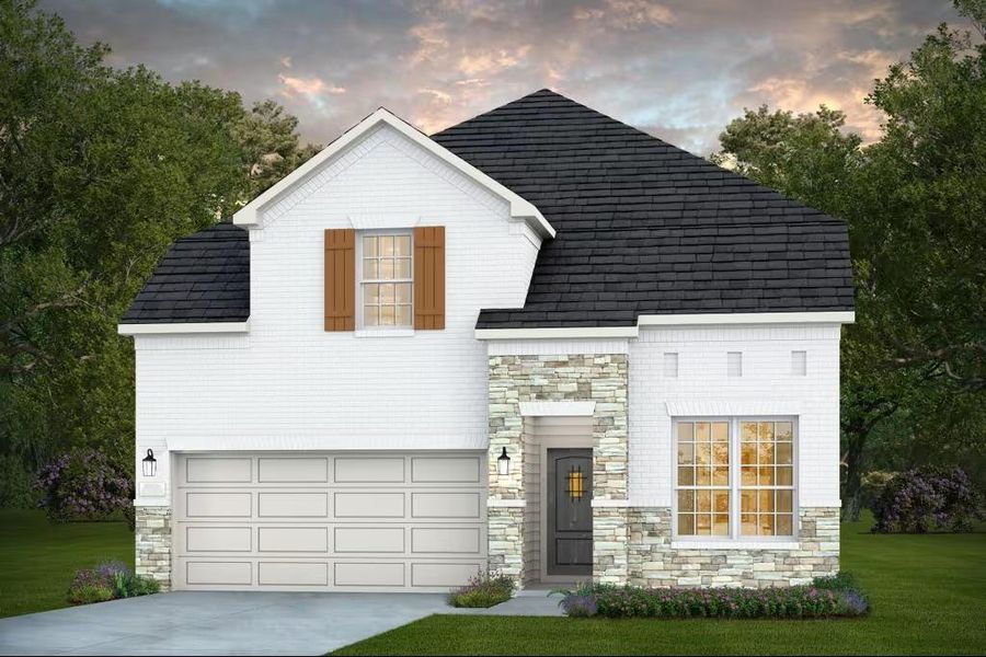 Front exterior of a new home in Ryehill, Sugar Land, TX, highlighting curb appeal (Image 1). Front exterior of a new home in Ryehill, Sugar Land, TX, highlighting curb appeal (Image 1).