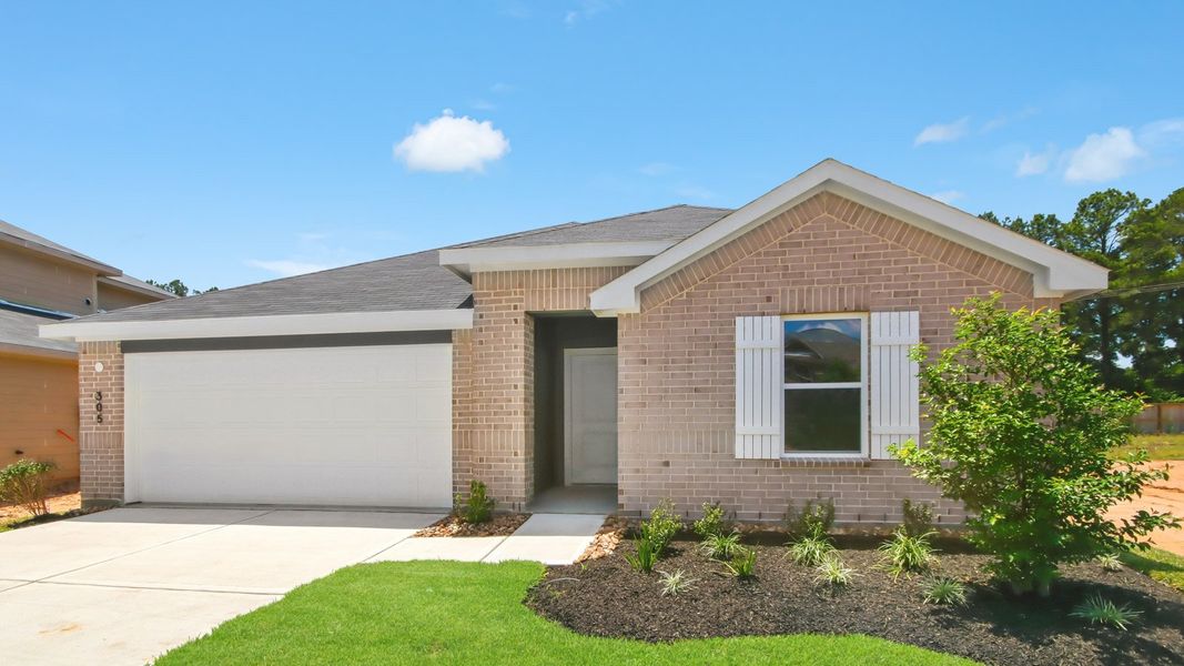 Front exterior of a new home in Maple Woods, Hockley, TX, highlighting curb appeal (Image 19). Front exterior of a new home in Maple Woods, Hockley, TX, highlighting curb appeal (Image 19).