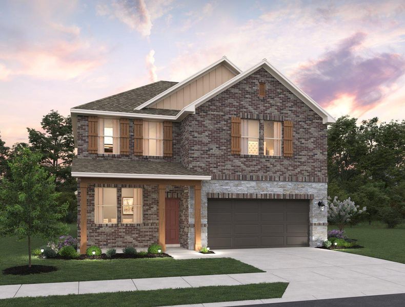 Front exterior of a new home in Rolling Glen, Hutto, TX, highlighting curb appeal (Image 13). Front exterior of a new home in Rolling Glen, Hutto, TX, highlighting curb appeal (Image 13).