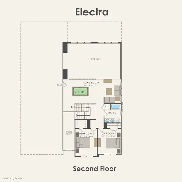 2D floor plan layout for the Electra by Pulte Homes in Mission Hills, Garland, TX (Image 4).