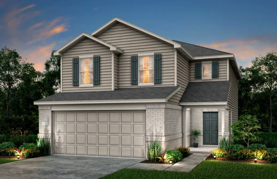 Front exterior of a new home in Crosswinds, Kyle, TX, highlighting curb appeal (Image 1). Front exterior of a new home in Crosswinds, Kyle, TX, highlighting curb appeal (Image 1).