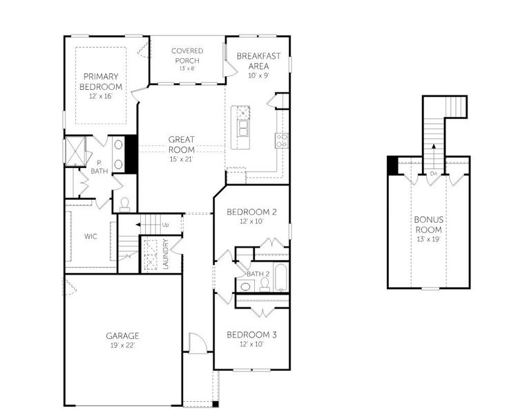 2D floor plan layout for the Wilson + Bonus Room - Single Family Homes by Dream Finders Homes in Tidewater at Lakes of Cane Bay, Summerville, SC (Image 3). 2D floor plan layout for the Wilson + Bonus Room - Single Family Homes by Dream Finders Homes in Tidewater at Lakes of Cane Bay, Summerville, SC (Image 3).