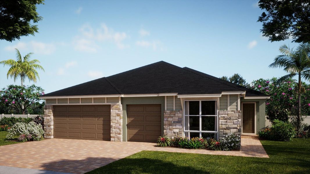 Representative exterior photo of a completed home built from the Longleaf by Risewell Homes in Country Club Estates, Palm Bay, FL (Image 14).