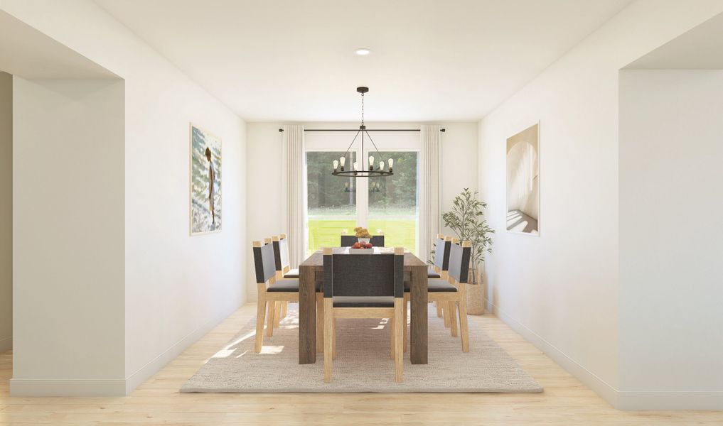 Dining room off the foyer with chandelier