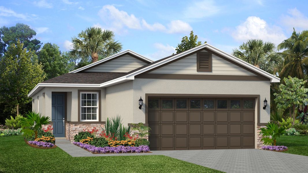 Representative exterior photo of a completed home built from the Delight by Park Square Residential in Highfield at Twisted Oaks, Wildwood, FL (Image 16). Representative exterior photo of a completed home built from the Delight by Park Square Residential in Highfield at Twisted Oaks, Wildwood, FL (Image 16).