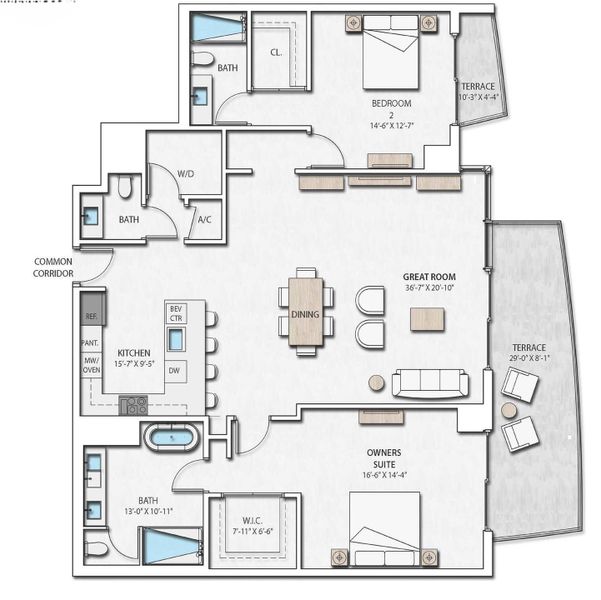 2D floor plan layout of this home in Nautilus 220, Lake Park, FL (Image 5).