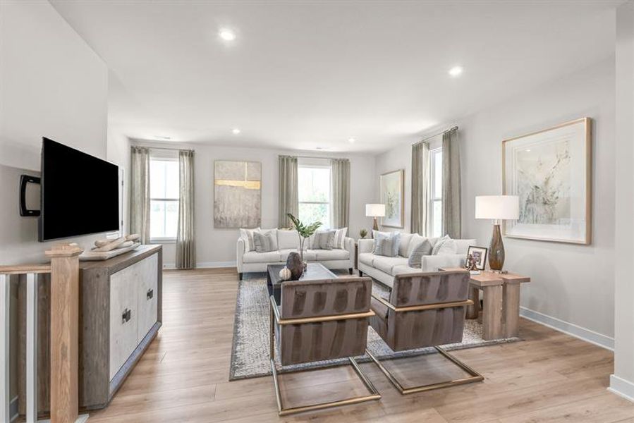 Representative furnished interior of a home built from the Mendelssohn by Ryan Homes in Stowe Branch Townhomes, Charlotte (Image 6).