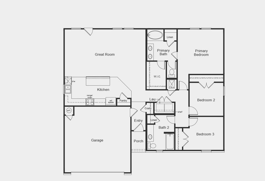 2D floor plan layout for the Plan 1527 by KB Home in Davina, Rosenberg, TX (Image 3).