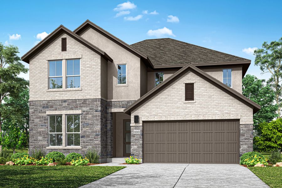 Representative exterior photo of a completed home built from the McKinney by Tri Pointe Homes in Lariat, Liberty Hill, TX (Image 26).
