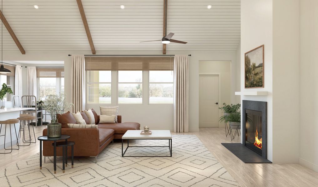 Great room with fireplace and vaulted ceiling