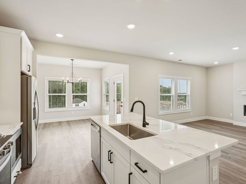 The Dallas Basement floorplan with the Upscale Rustic Linen interior package.