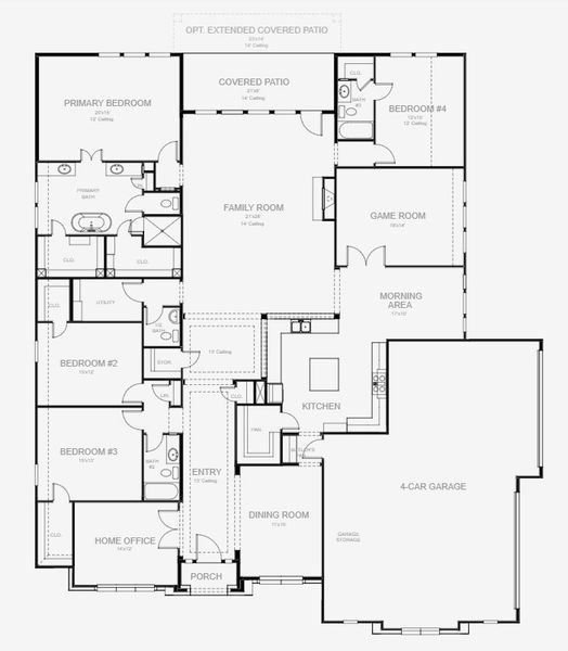 2D floor plan layout for the 3860A by Perry Homes in Thornebrook 1 Acre, Bulverde, TX (Image 3). 2D floor plan layout for the 3860A by Perry Homes in Thornebrook 1 Acre, Bulverde, TX (Image 3).