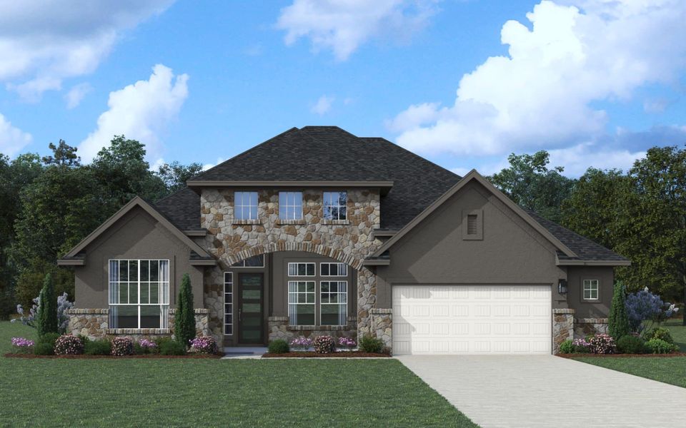 Representative exterior photo of a completed home built from the Adelaide 77′ by Chesmar Homes in Mesa Western, Cibolo, TX (Image 19).