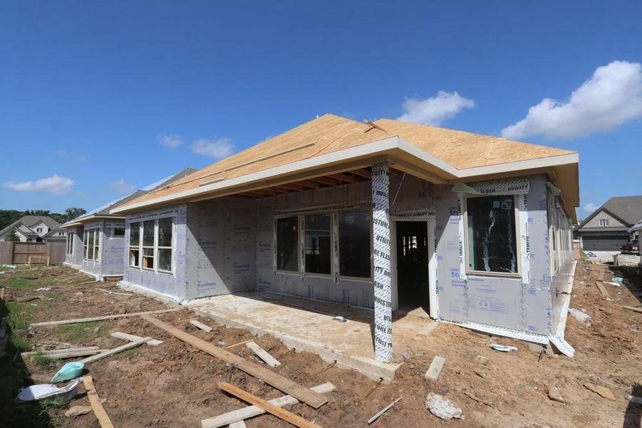Front exterior of a new home in Meridiana 55' Homesites, Manvel, TX, highlighting curb appeal (Image 22).