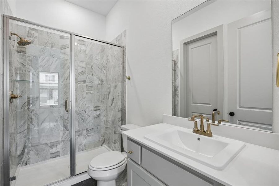 Friends and family will feel right at home in any of the beautifully finished guest baths. Friends and family will feel right at home in any of the beautifully finished guest baths.