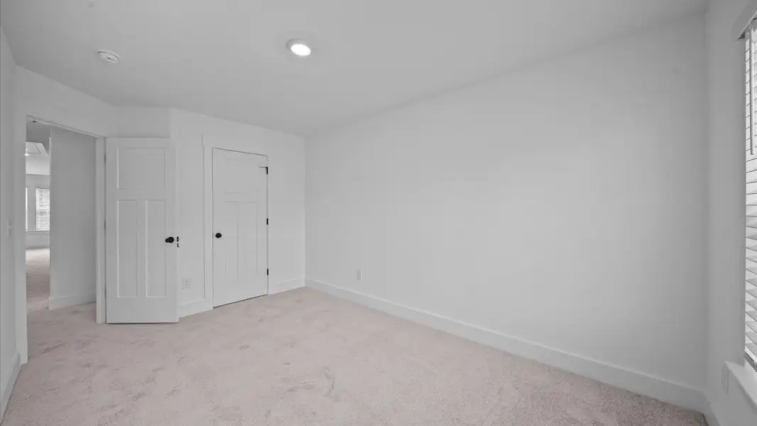 Elegant bedroom retreat featuring soft carpeting and a thoughtfully designed walk-in closet