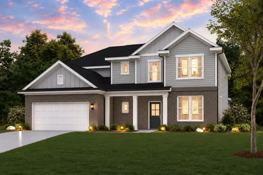 Front exterior of a new home in Hayden Brook, Cumming, GA, highlighting curb appeal (Image 1). Front exterior of a new home in Hayden Brook, Cumming, GA, highlighting curb appeal (Image 1).