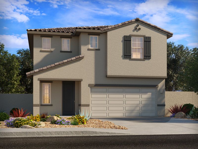 Representative exterior photo of a completed home built from the Citrine by Meritage Homes in Mandarina - Signature Series, Marana, AZ (Image 15). Representative exterior photo of a completed home built from the Citrine by Meritage Homes in Mandarina - Signature Series, Marana, AZ (Image 15).