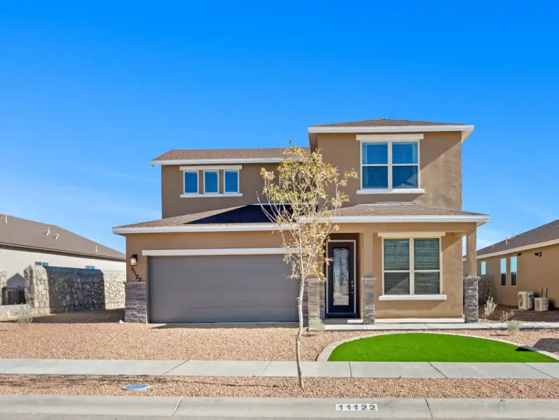 Representative exterior photo of a completed home built from the Texas Olive by View Homes in Paseo del Este, El Paso, TX (Image 1). Representative exterior photo of a completed home built from the Texas Olive by View Homes in Paseo del Este, El Paso, TX (Image 1).